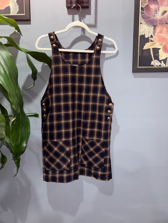 NYCC Dresses & Skirts - Vintage NYCC Plaid Button-Shoulder Pinafore Dress sz Small